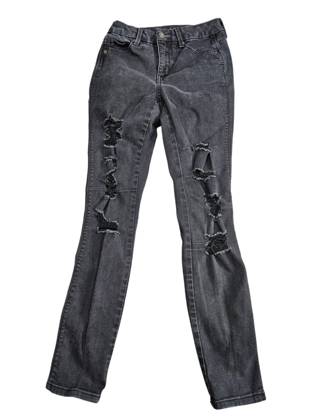 Arizona Jean Co. Skinny Curvy Jeans Juniors 3 Charcoal Wash High Rise Distressed